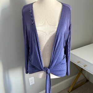 Chicos Travelers Cardigan Blue Slinky Knit Open Front Tie Womens Size 3/US XL